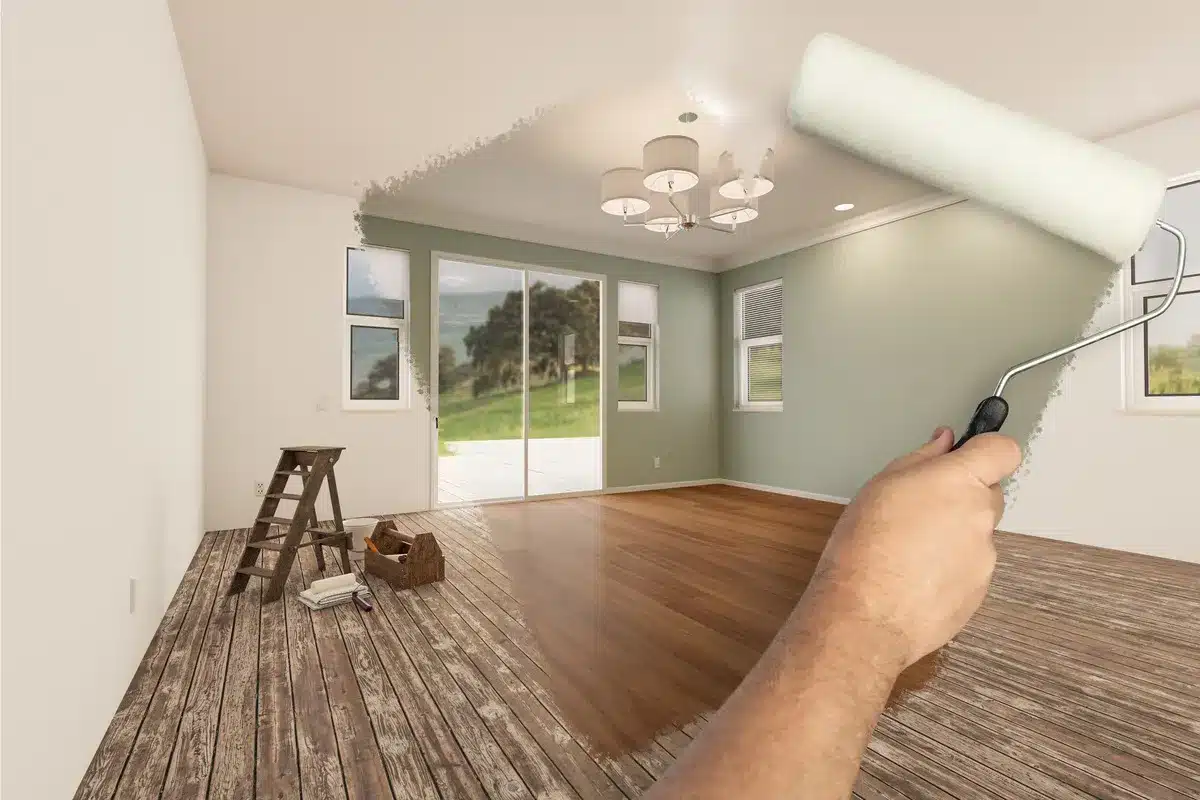 Peinture et rénovation d’un intérieur avec transformation du sol et des murs pour améliorer le confort et l’esthétique d’une maison.